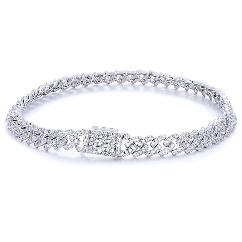 6mm White Gold 925 Sterling Silver VVS Moissanite Diamond Cuban Link Chain Bracelet Iced Out Mossanite Jewelry for Men Women