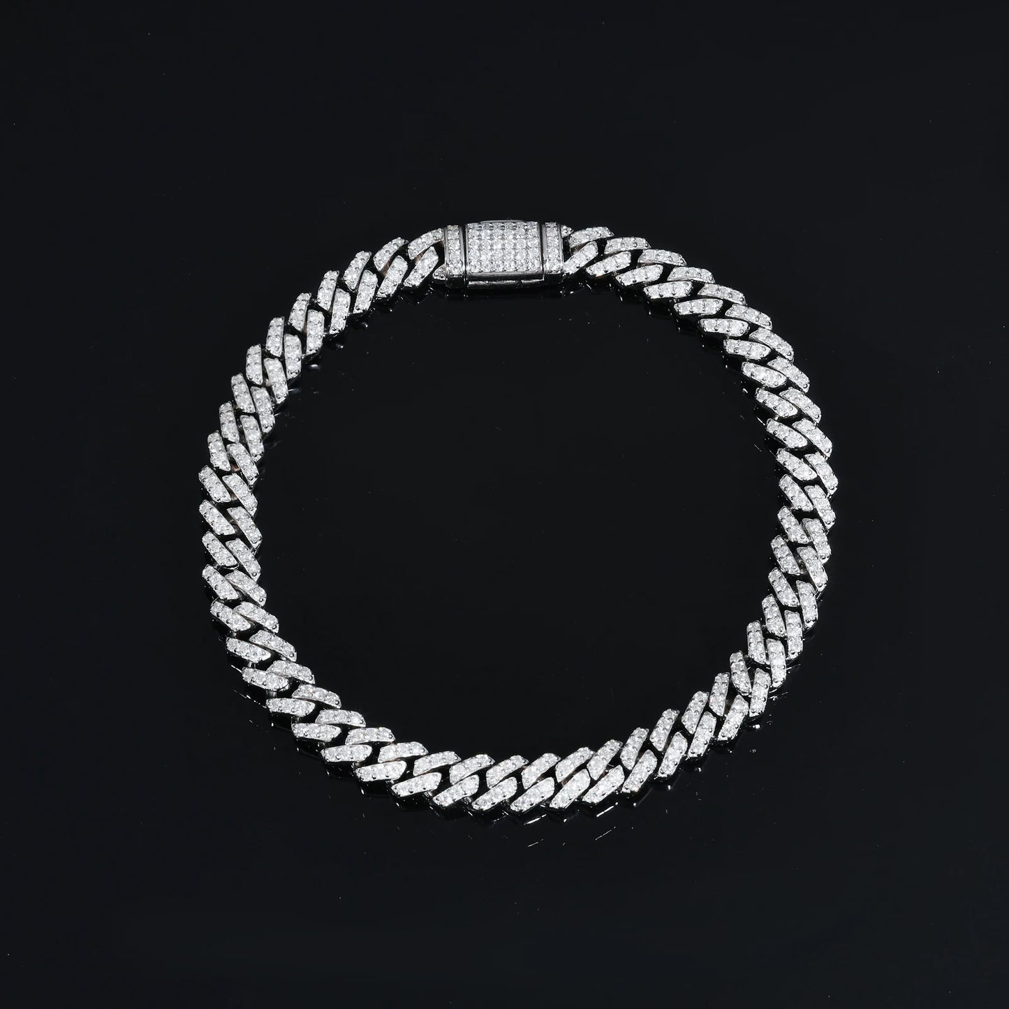 6mm White Gold 925 Sterling Silver VVS Moissanite Diamond Cuban Link Chain Bracelet Iced Out Mossanite Jewelry for Men Women