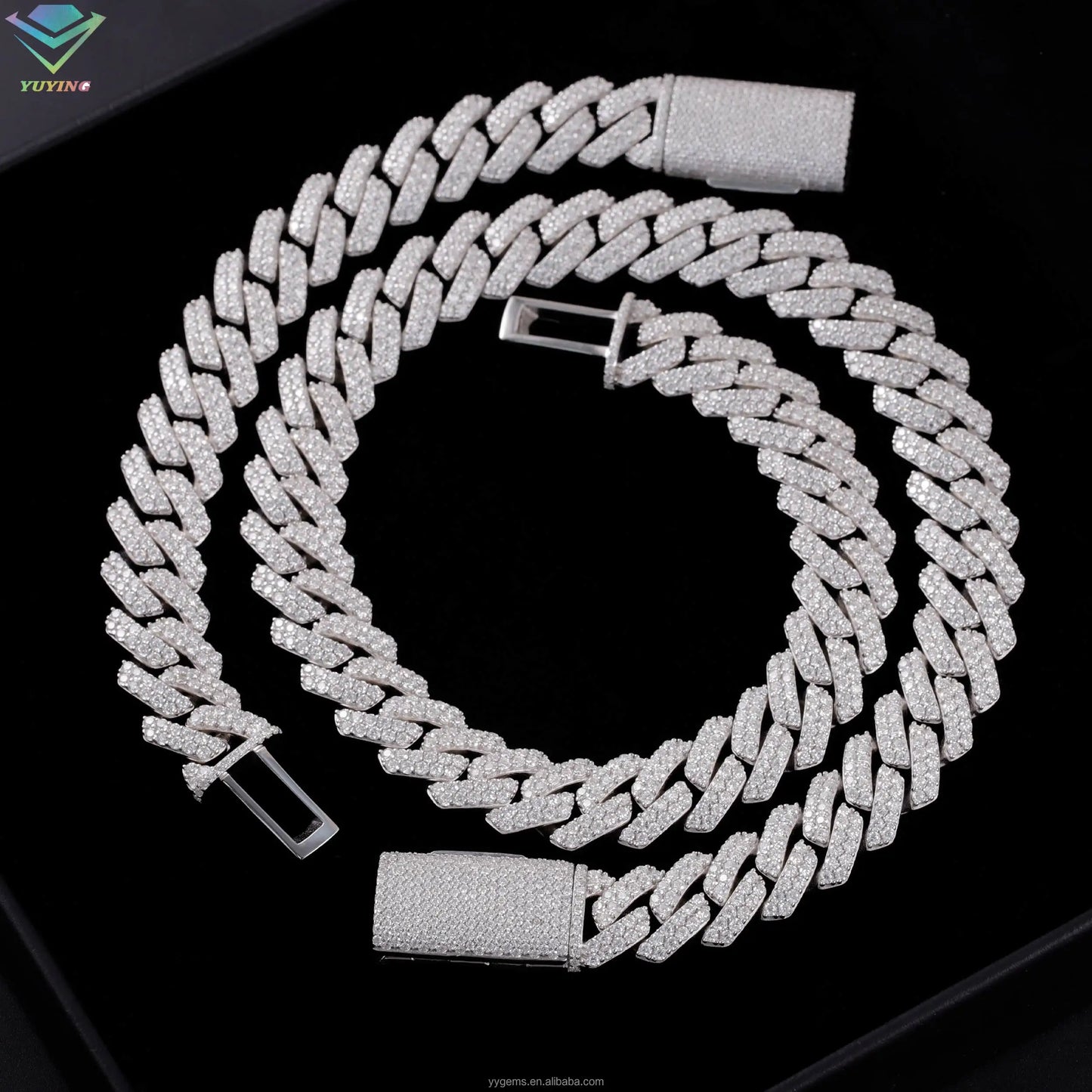 100% Pass Tester 18k Gold Plated 2rows VVS Moissanite 8mm-15mm Wide 925 Silver Cuban Link Chain for Hip Hop Rapper Jewelry