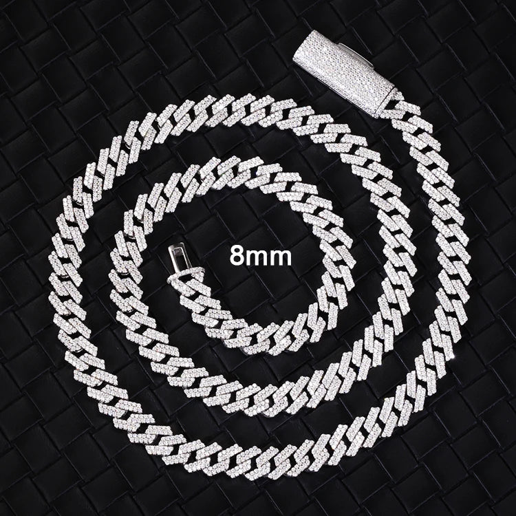 100% Pass Tester 18k Gold Plated 2rows VVS Moissanite 8mm-15mm Wide 925 Silver Cuban Link Chain for Hip Hop Rapper Jewelry