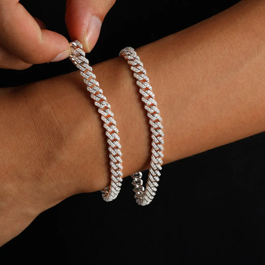 6mm White Gold 925 Sterling Silver VVS Moissanite Diamond Cuban Link Chain Bracelet Iced Out Mossanite Jewelry for Men Women