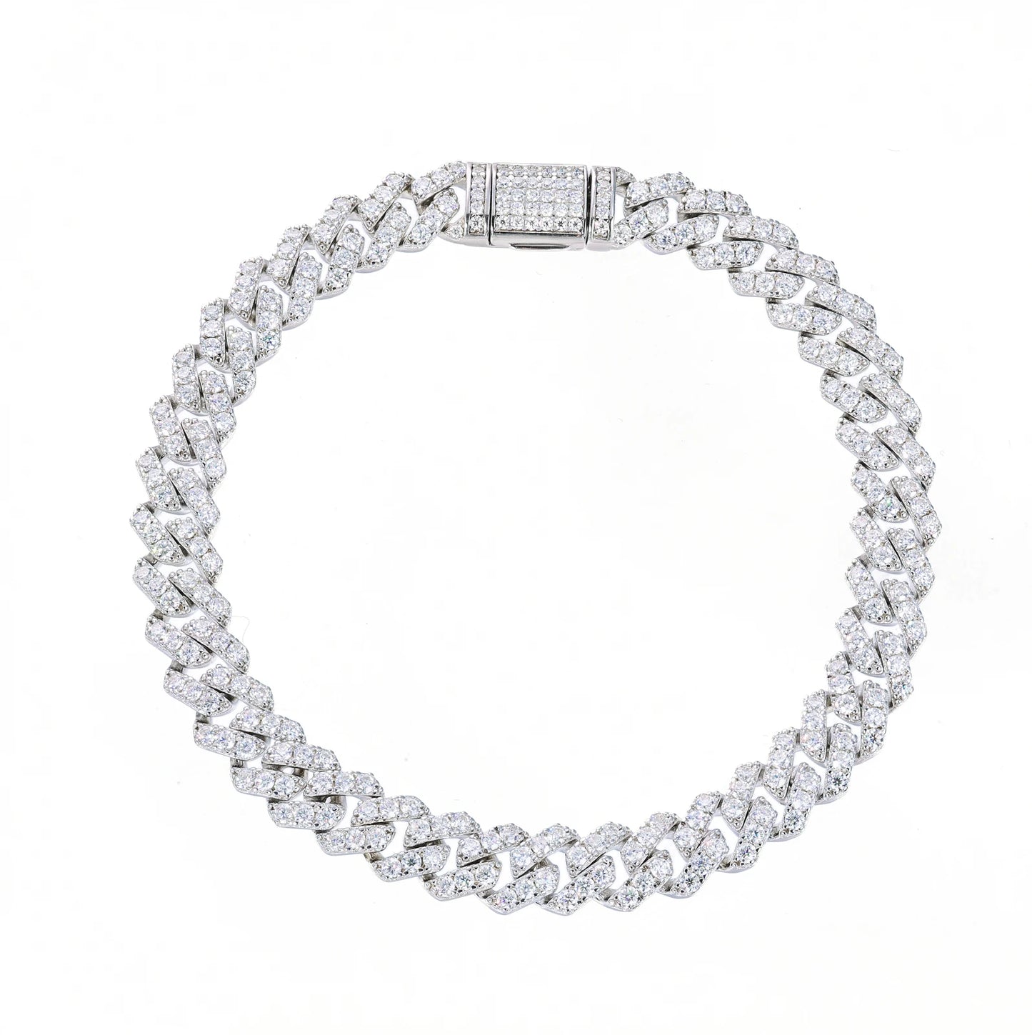 6mm White Gold 925 Sterling Silver VVS Moissanite Diamond Cuban Link Chain Bracelet Iced Out Mossanite Jewelry for Men Women